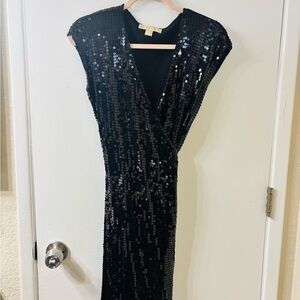 Michael Kors Black Sequin Backless Dress
